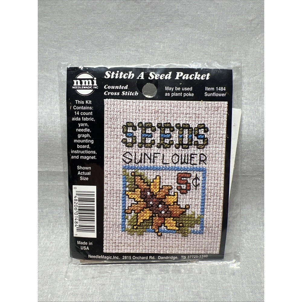 VTG NMI Magnet Stitch A Seed Packet "Sunflower" Counted Cross Stitch Kit - NEW